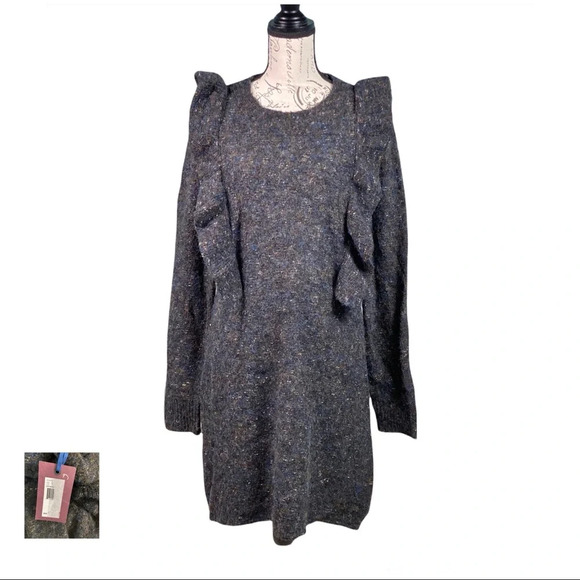 CHELSEA & VIOLET NWT Black Melange Slate Statement Ruffle Sweater Dress - Picture 1 of 14